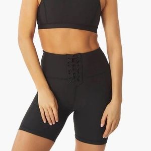 WeWoreWhat Revolve Lace-Up High Rise Black Biker Shorts Size XS NWT